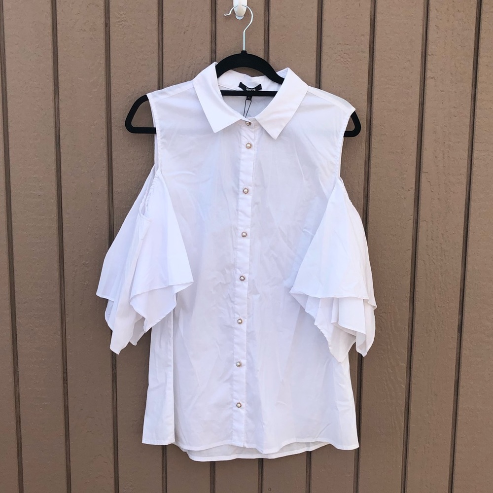NWT Tesoro Moda Open Shoulder Button Up Size L